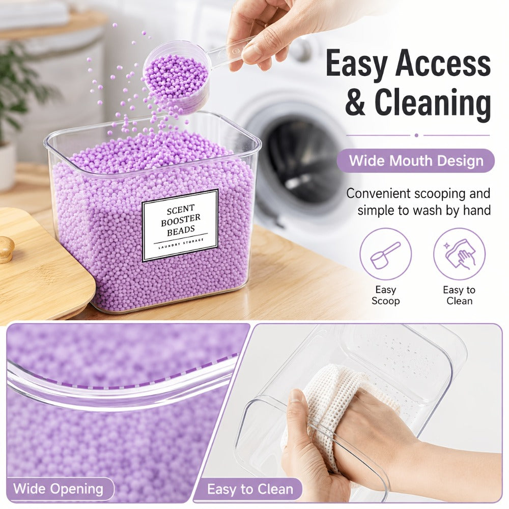 Laundry Pods Container & Dryer Sheet Holder Set with Bamboo Lids, Clear Laundry Room Organization Containers for Scent Booster, Powder, Pods – 3+1 Pack