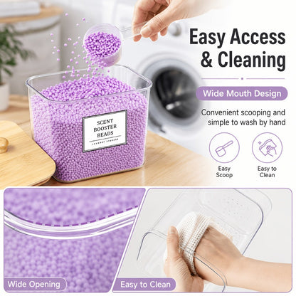 Laundry Pods Container & Dryer Sheet Holder Set with Bamboo Lids, Clear Laundry Room Organization Containers for Scent Booster, Powder, Pods – 3+1 Pack