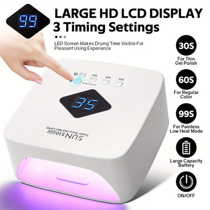 SUN S10 MAX Rechargeable LED Nail Lamp with 30 Dual-Light Beads, LCD Display and Three Timers