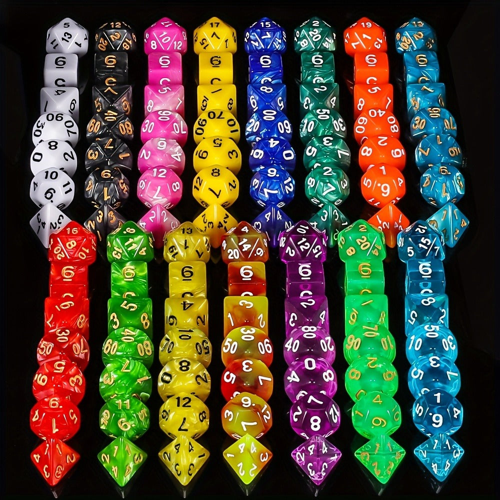 Fifteen-Set Polyhedral Dice Collection with 105 Pieces, Seven Die Shapes and Black Drawstring Storage Bag