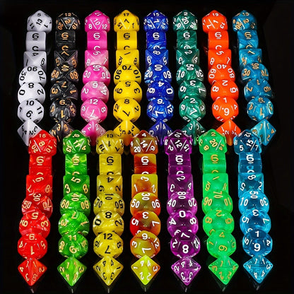 Fifteen-Set Polyhedral Dice Collection with 105 Pieces, Seven Die Shapes and Black Drawstring Storage Bag