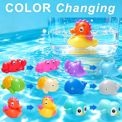 Six-Piece No-Hole Color-Changing Sea Animal Bath Toy Set with Six Shapes for Supervised Water Play