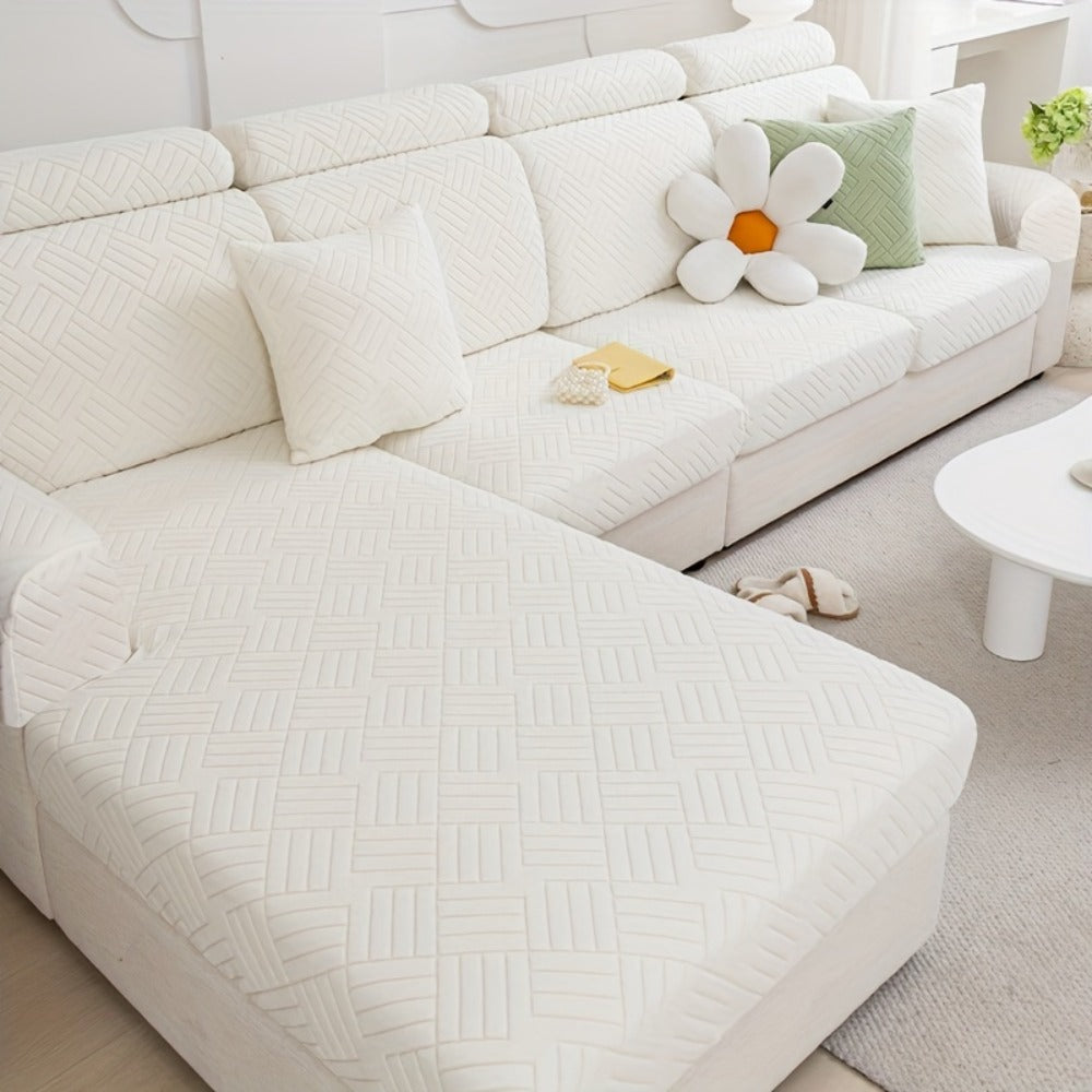 Sofa Cover, Deep Gray Stretch Seat and Chaise Slipcover with Elastic-Band Edge in Six Size Options