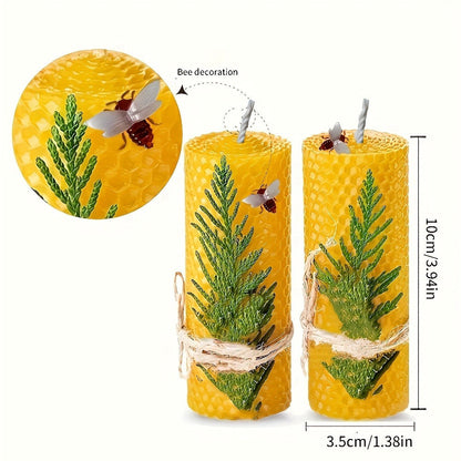 Beeswax Pillar Candles Hand Rolled with Honeycomb Texture – 100% Pure Beeswax, 12+ Hour Burn, Gift Box Set for Home Decor, Christmas, Dinner & Holiday Decorations