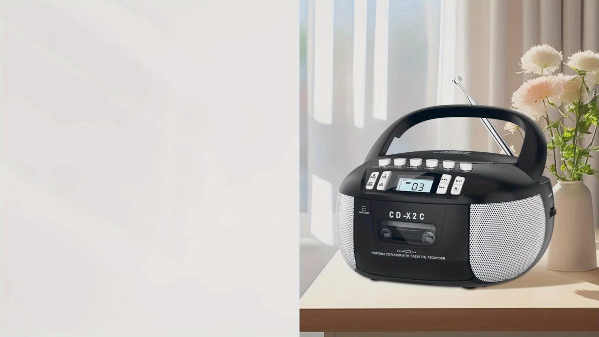 CD and Cassette Player Combo Boombox Portable AM FM Radio Tape Recording Stereo Sound for Bedside Audio, Alarms and Room Entertainment