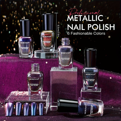 Six-Piece Holographic Nail Polish Set with Metallic Rainbow Shimmer Shades in 0.25 oz Air-Dry Bottles
