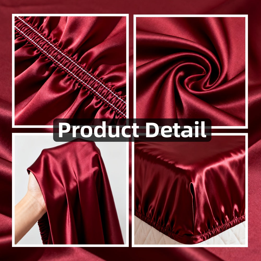 Satin-Style Fitted Sheet Set with Pillowcases in Eight Colors and Twin, Full, Queen or King Sizes