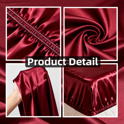 Satin-Style Fitted Sheet Set with Pillowcases in Eight Colors and Twin, Full, Queen or King Sizes