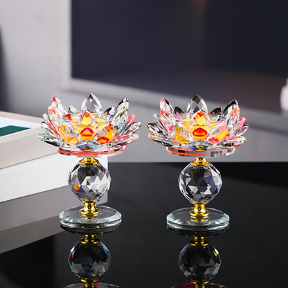 Lotus Candle Holder Pair with Faceted Crystal-Look Petals, 11cm Pedestal Form and Green, Purple, Blue or Pink Options