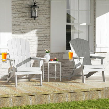 Folding HDPE Adirondack Outdoor Chair with Cup Holder in Four Colors and One-, Two- or Four-Piece Sets
