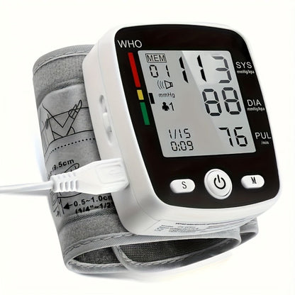 Blood Pressure Monitor Wrist Device with Rechargeable Power, Large LCD, Voice Readout and Two-User 198-Reading Memory
