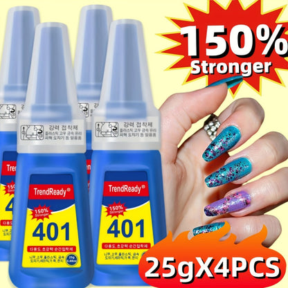 Nail Glue Set, TrendReady 401 25g Bottles in 1+1, 3+1, 5+1 or 7+1 Pack Options with Pointed Nozzles