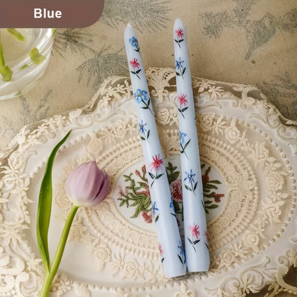 Patterned Taper Candle Set with 9.84-Inch Height in Green, Purple, Blue or Pink and Two- or Four-Piece Options