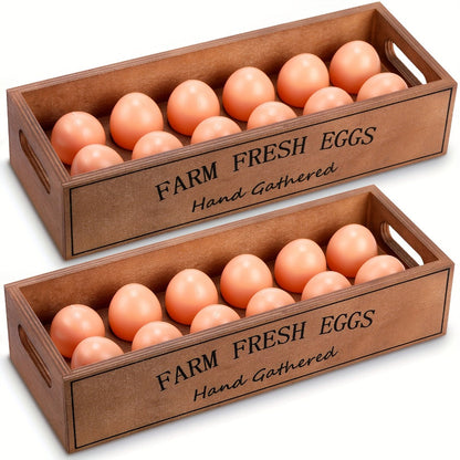 Two-Piece Farmhouse Wooden Egg Holder Rack Set with Handles and Space for Twenty-Four Eggs Each