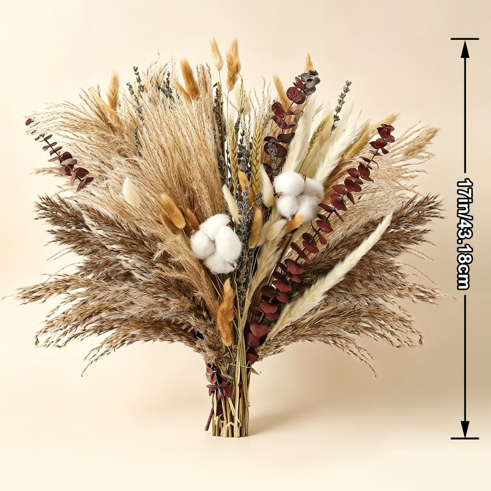 Natural 80-Piece Dried Flower Bouquet with Pampas Grass, Bunny Tails, Eucalyptus, Lavender and Wheat