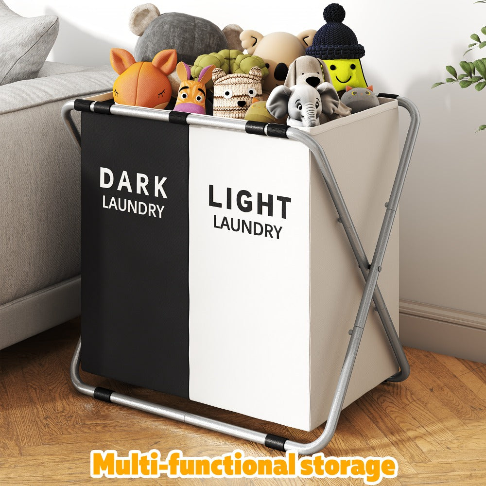Fabric Laundry Sorter Hamper with Carry Handles in Two- or Three-Section Designs and 57 or 70cm Height Options