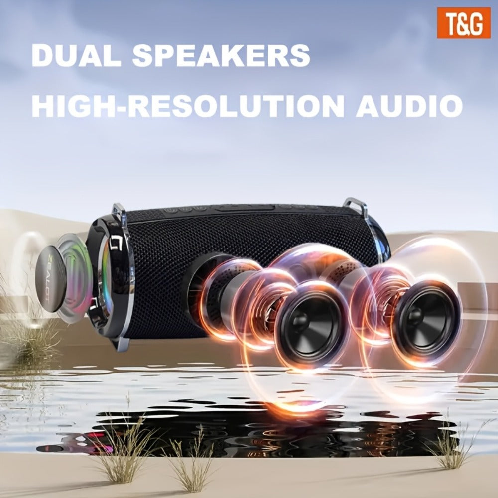 TG192 IPX4 Waterproof Portable Bluetooth Speaker Outdoor 2400mAh Rechargeable Wireless Speaker Color-Changing LED Breathing Light for Camping Picnic Party School Sports Family