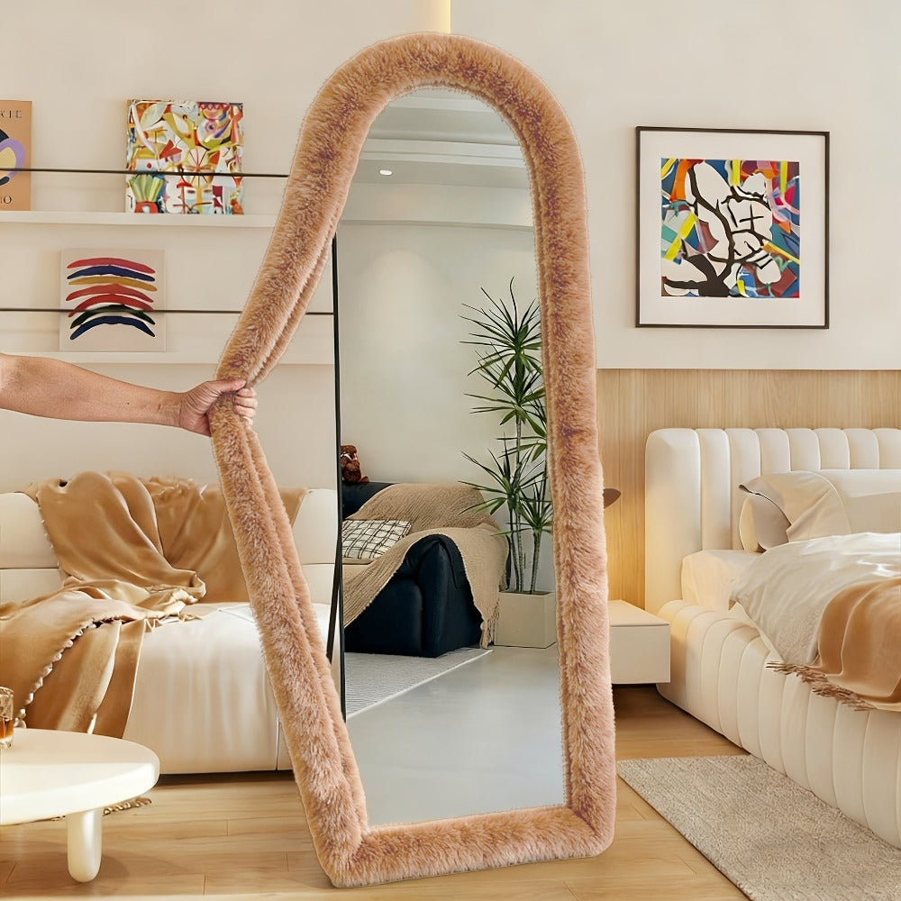Full Length Floor Mirror Cover Fluffy Stretchable 64"x21" - Soft Non-Slip Irregular Shape Bedroom Dressing Room Mirror Sleeve 6 Colors