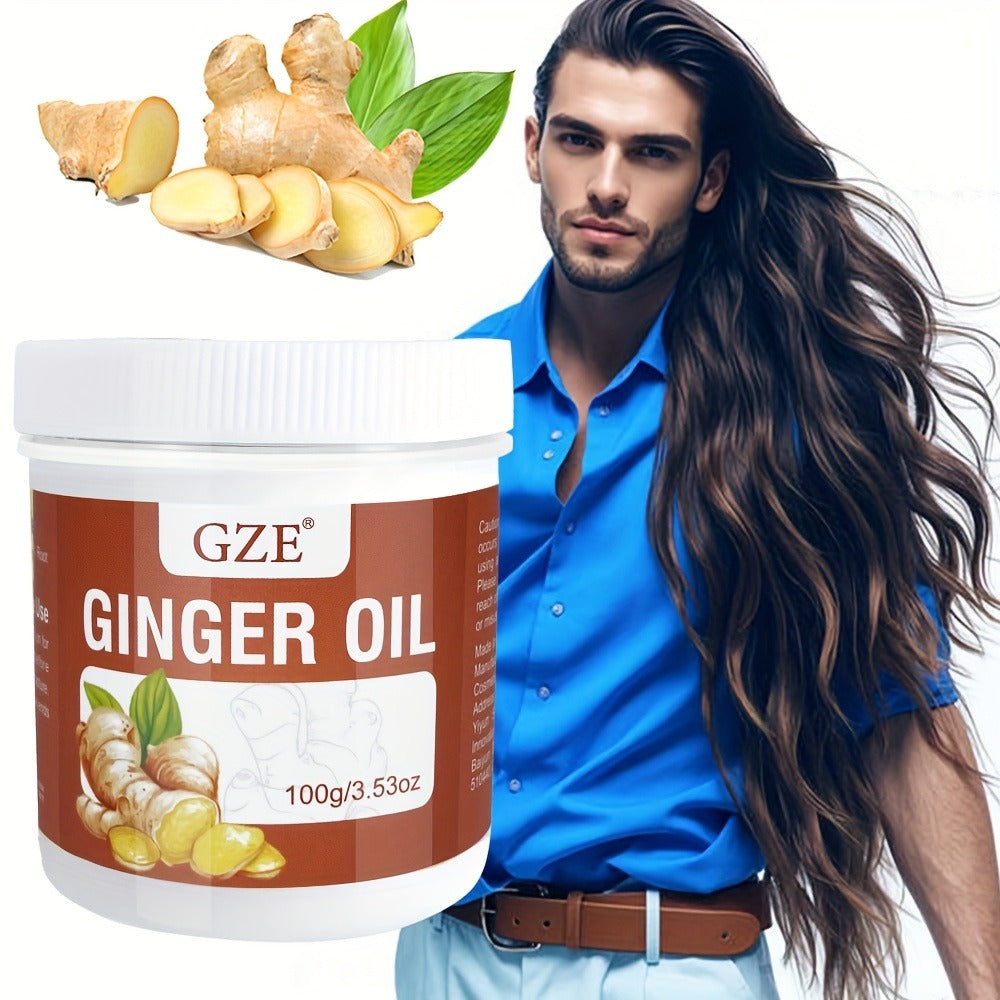 Hair Oil GZE Ginger 100g White Screw-Lid Jar with 3.53oz Label for Hair and Scalp Application