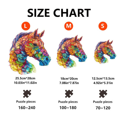 Colorful Horse Wooden Jigsaw Puzzle with Irregular Pieces and S, M and L Size Options from 4.92 to 11.02 Inches