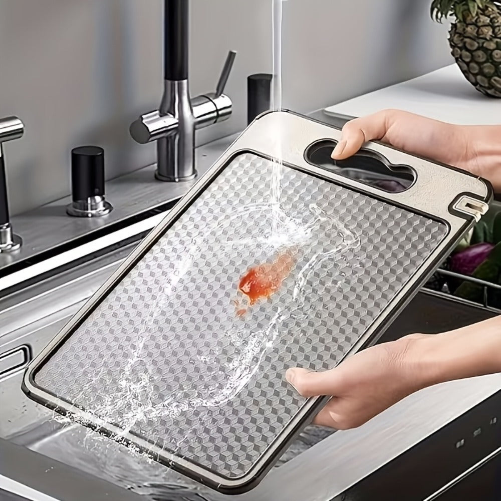 Stainless-Steel-Labeled Cutting Board with Handle and Diamond-Mesh or Smooth Surface Options