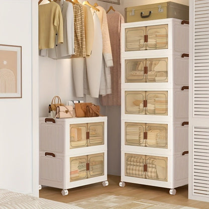 50 cm Wide Folding Storage Cabinet with Wheels and Lids in One to Six-Tier Stackable Options