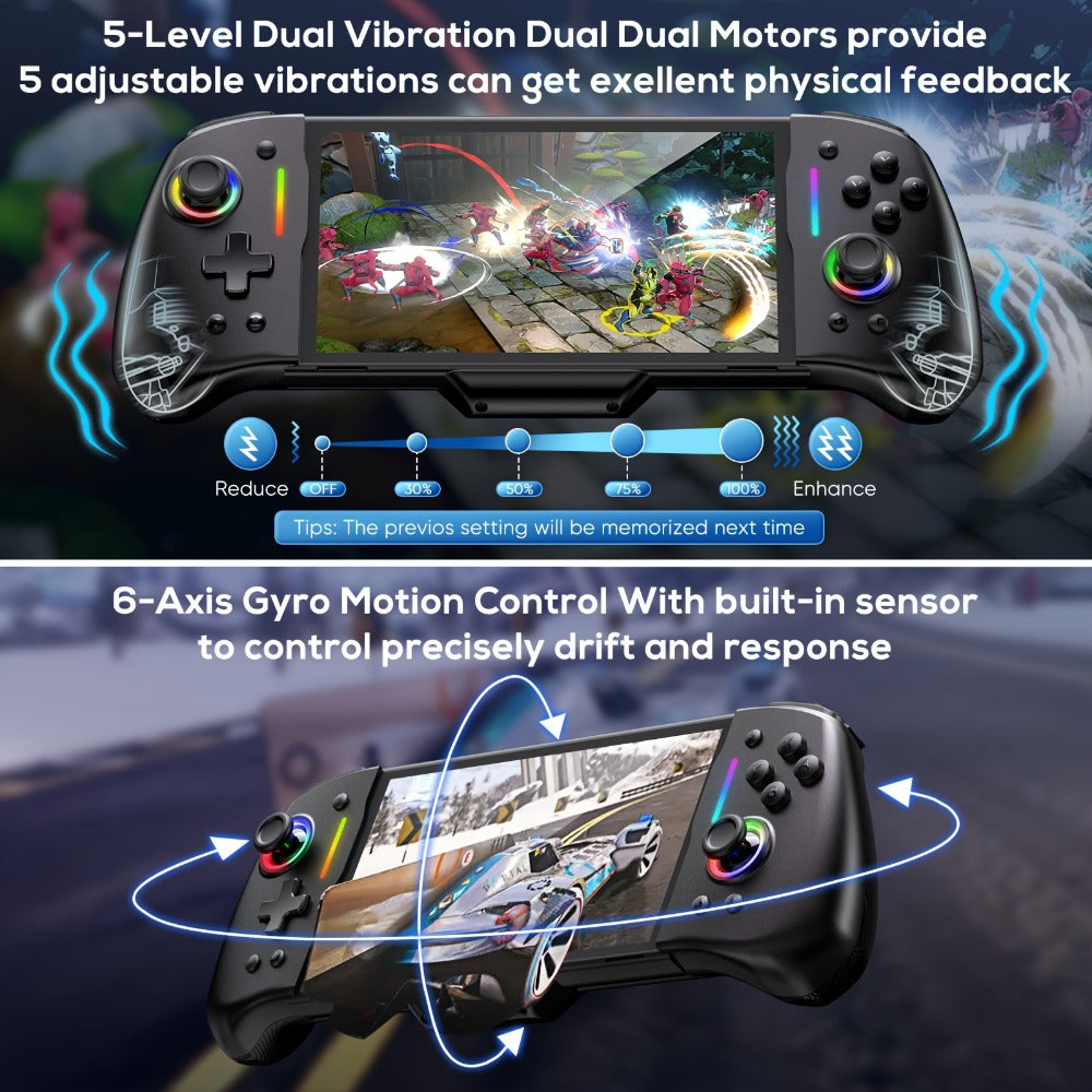 Telescopic RGB Gaming Controller Grip, Model NT197B with Dual Vibration and Switch or Switch OLED Fit