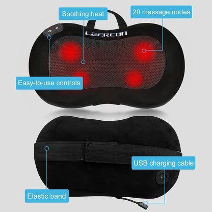 Neck & Back Massager Pillow with Heat – Wireless 3D Kneading Acupressure Electric Massage Pillow for Lumbar, Shoulder & Neck Pain Relief, Portable Unisex Gift