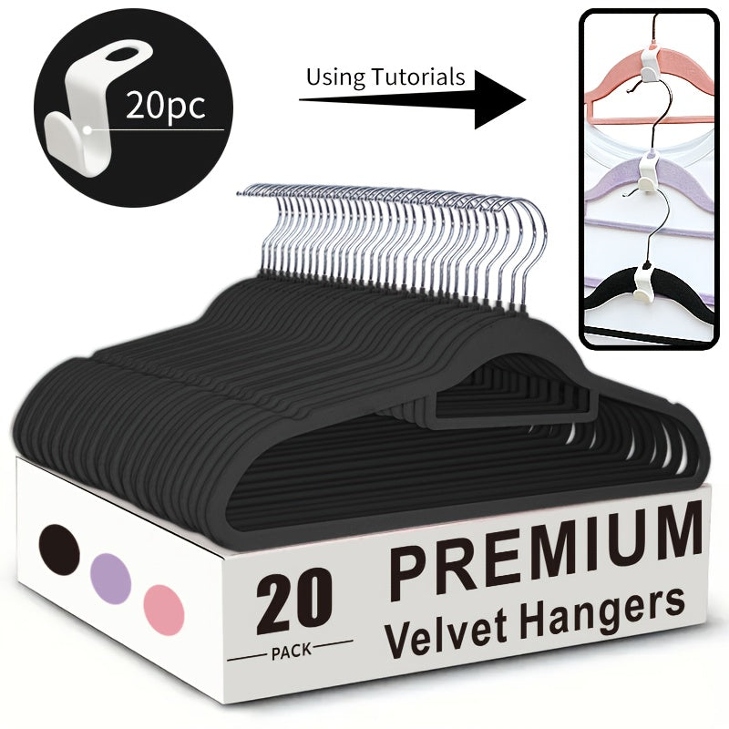 Non-Slip Velvet Hangers with 360° Rotating Hook & Hanger Buckles – Space Saving Closet Organizer Set (50pcs or 20pcs)
