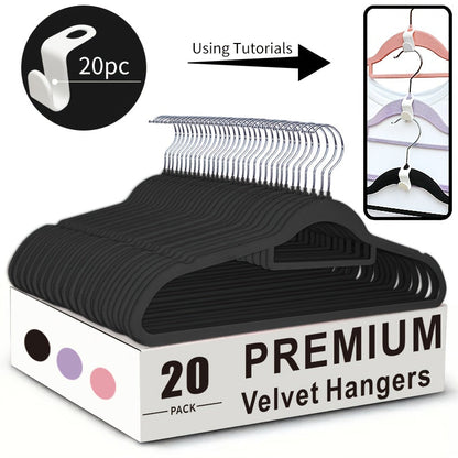 Non-Slip Velvet Hangers with 360° Rotating Hook & Hanger Buckles – Space Saving Closet Organizer Set (50pcs or 20pcs)