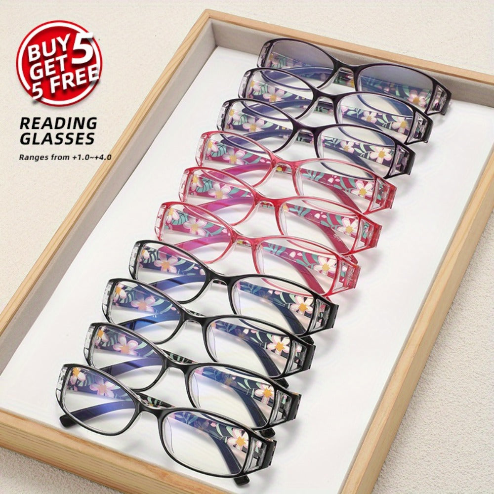 Reading Glasses – Ten-Pair Classic Rectangular Reader Bulk Set with Seven Strength Options