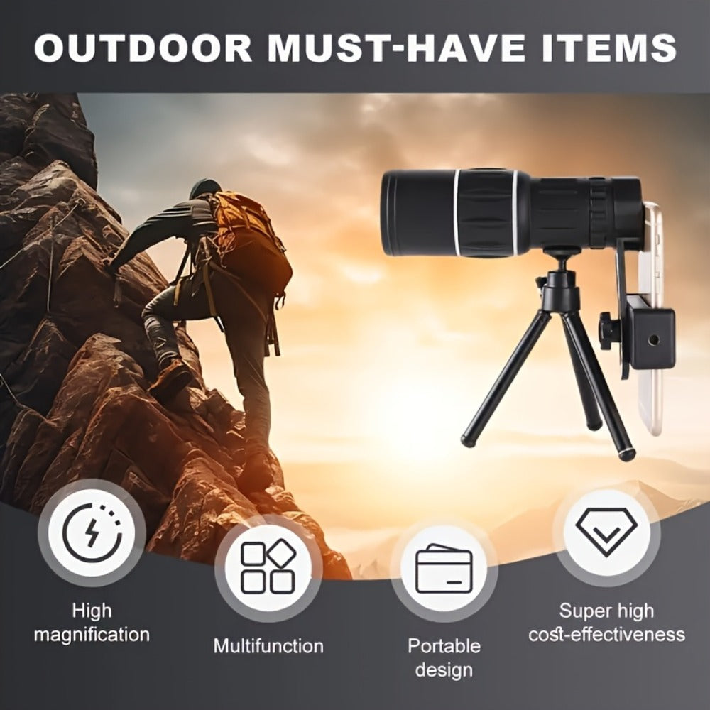 Compact 10x50 Monocular Telescope with Manual Focus, Wrist Cord and 16 cm Pictured Length for Adults