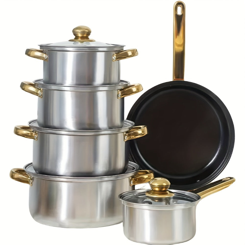 Non-Stick Cookware Set Pots and Pans 10 & 12 Piece – Heat-Resistant Frying Pan, Saucepan & Stewpot | Honeycomb Coating Stainless Steel Kitchen Cooking Set for All Stoves | Stylish Durable Multifunctional