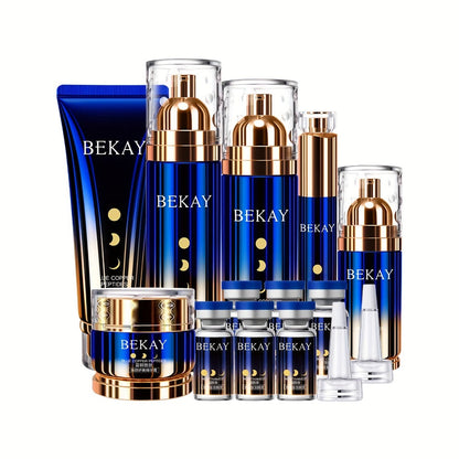 12-Piece BEKAY Skincare Gift Set with Blue-and-Gold Cleanser, Toner, Lotion, Cream and Eye-Care Collection