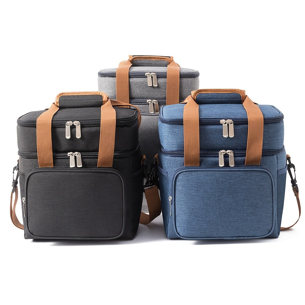 Double-Layer Lunch Carrier Bag with Shoulder Strap and One-Piece Checkout Options in Three Colors