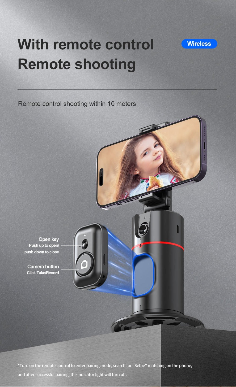 Gesture Control Auto Face Tracking Tripod with 360° Rotation & Wireless Remote No App Required – Smart AI Phone Holder for Vlogging Live Streaming TikTok YouTube Fitness iPhone Android Black Pink