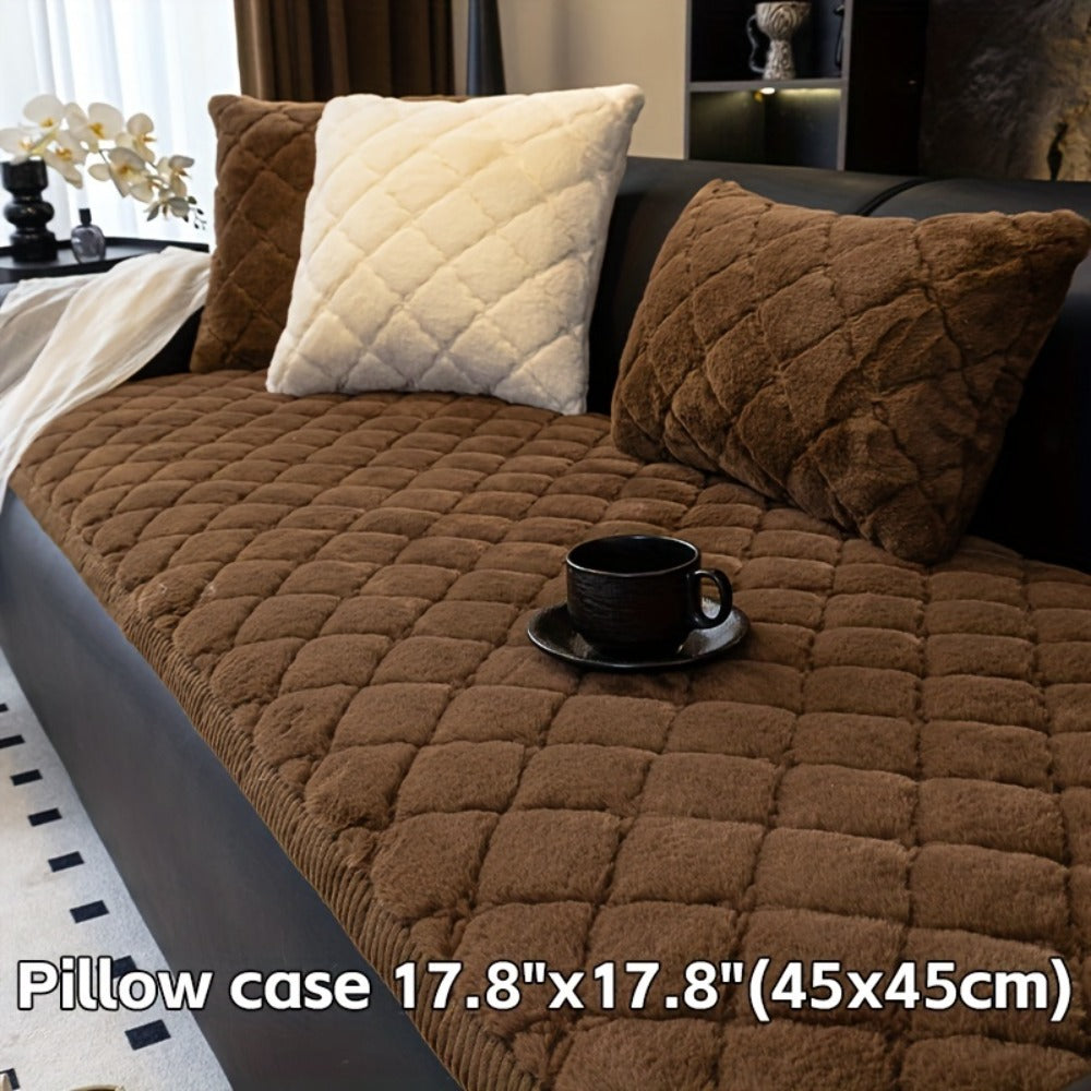 Sofa Cover Plush-Texture Cushion Panels in Pillowcase and 1, 2, 3 or 4-Seat Dimensions in Four Colors