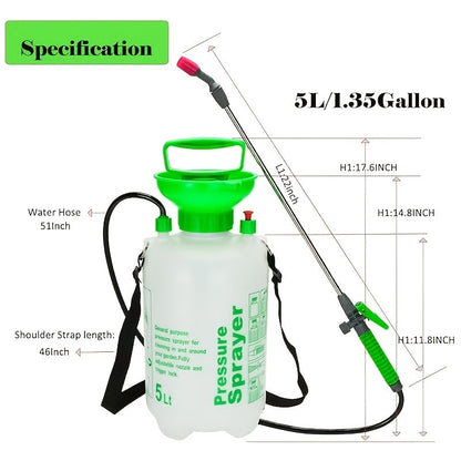 5-Liter Manual Pressure Garden Sprayer with Shoulder Strap, Pump Handle and Adjustable Mist-to-Stream Nozzle