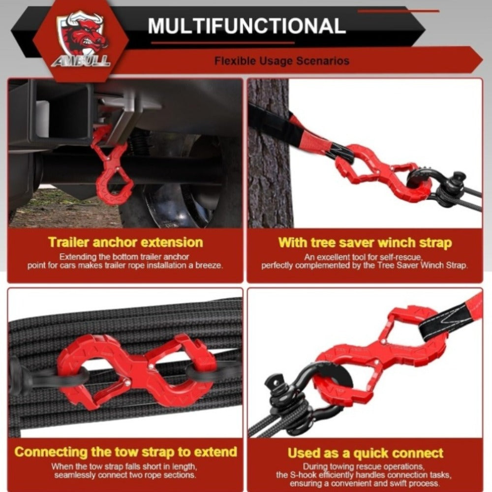 Off-Road Recovery Winch Hook D-Ring Shackle 3/8" 35,000 LB G80 Heavy Duty Quick Release Tow Hook for RV Truck 4x4 Vehicle - Red & Black