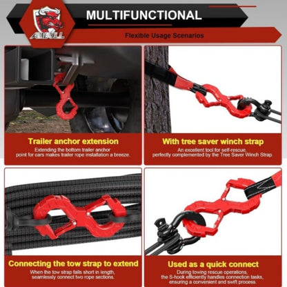 Off-Road Recovery Winch Hook D-Ring Shackle 3/8" 35,000 LB G80 Heavy Duty Quick Release Tow Hook for RV Truck 4x4 Vehicle - Red & Black