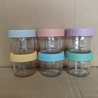 4 oz Mini Glass Storage Jar Set with Colorful Ribbed Screw Lids in Six- or Ten-Jar Pack Options