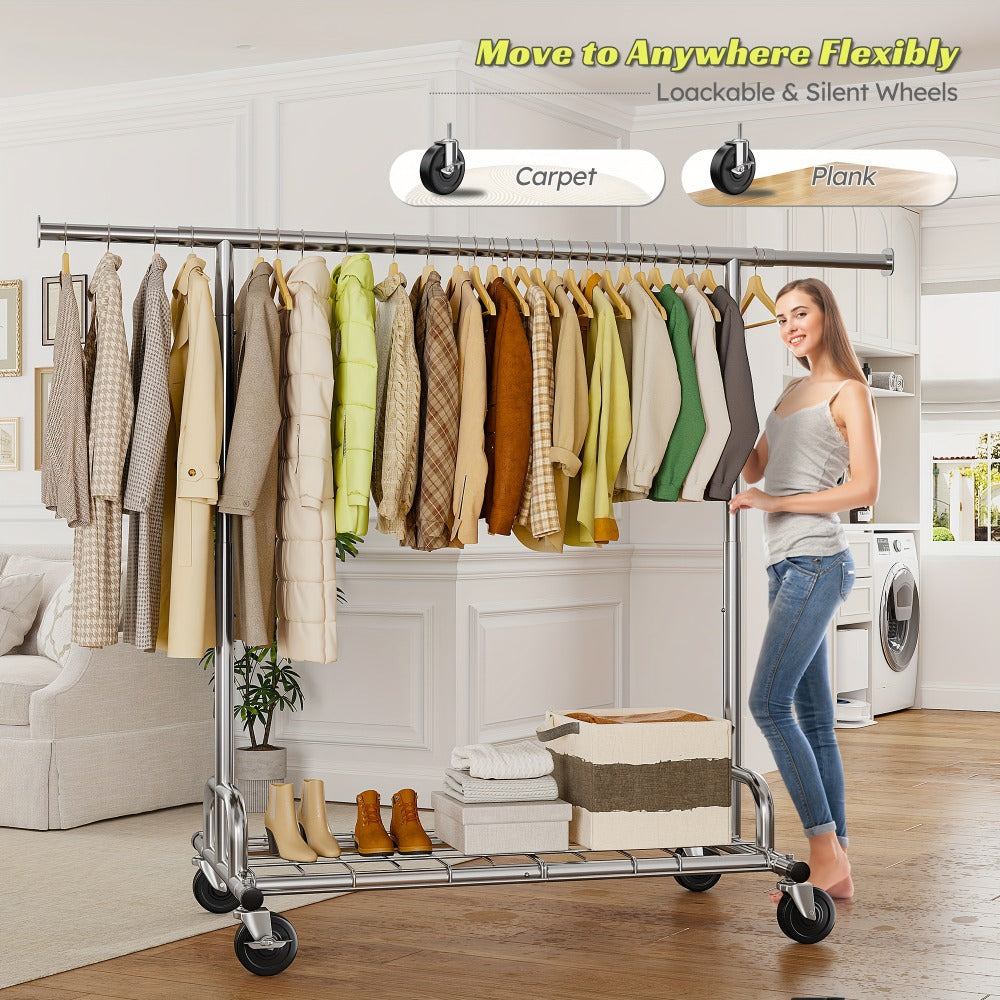 Adjustable Rolling Garment Rack with 51- to 75-Inch Top Bar, 70-Inch Height and 22-Inch Base
