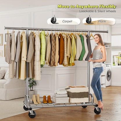 Adjustable Rolling Garment Rack with 51- to 75-Inch Top Bar, 70-Inch Height and 22-Inch Base