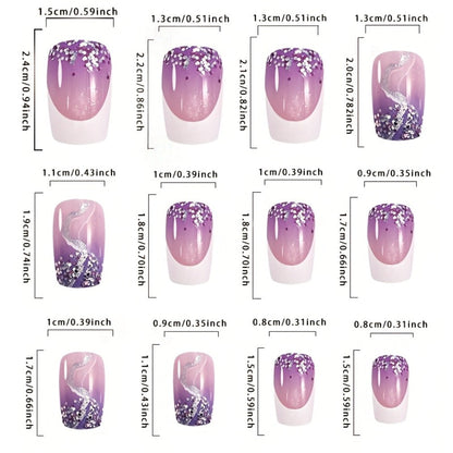 Press On Nails 216-Piece Medium Square Set with Ombre Gradient, White French-Tip and Marble Designs