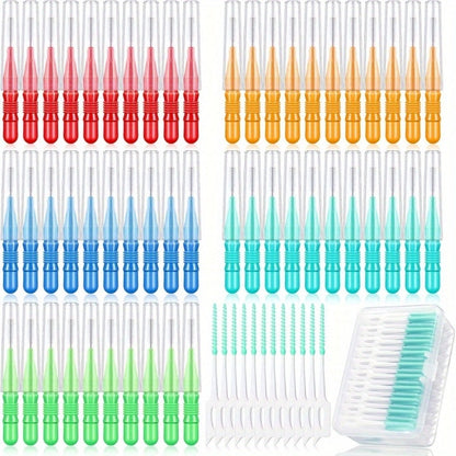 Interdental Brush Picks 350 Pack Soft Floss Dental Toothpick Cleaners Mixed Color - Oral Care Flosser Refill Set for Braces Bridges Implants Teeth Cleaning