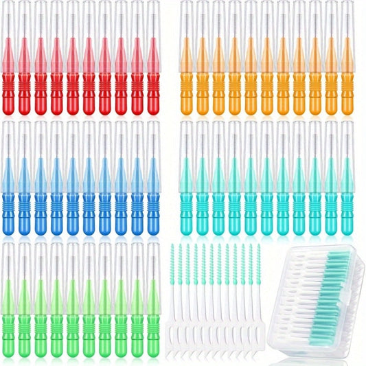 Interdental Brush Picks 350 Pack Soft Floss Dental Toothpick Cleaners Mixed Color - Oral Care Flosser Refill Set for Braces Bridges Implants Teeth Cleaning
