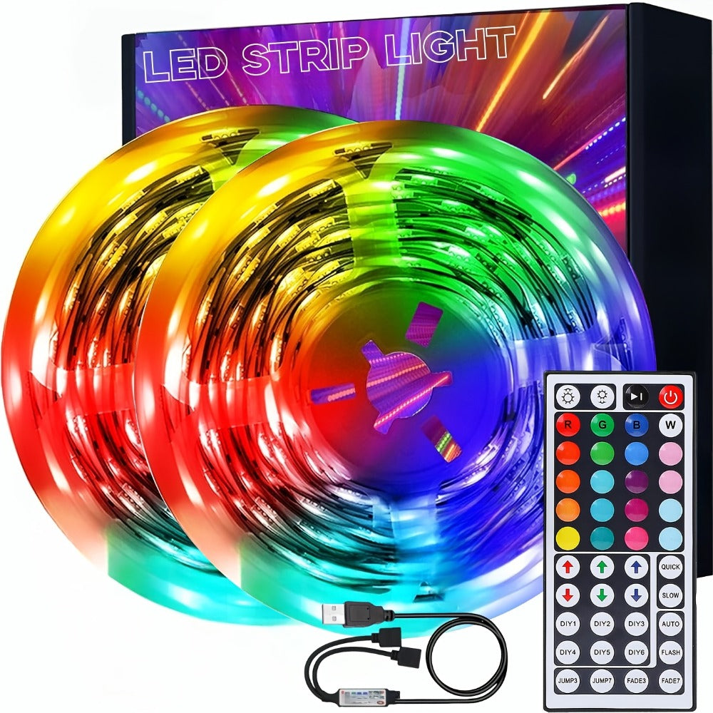 RGB LED Strip Lights USB Powered TV Backlight with Remote Control - 16 Color Changing Dimmable Cuttable for TV PC Bedroom Gaming Room Bookshelf Desk Party Home Ambiance Lighting 13FT 20FT