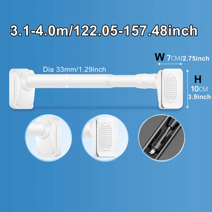 No-Drill Tension Curtain Rod with 33 mm Tube, Black, White or Grey Finish and 15.75–196.85 Inch Ranges