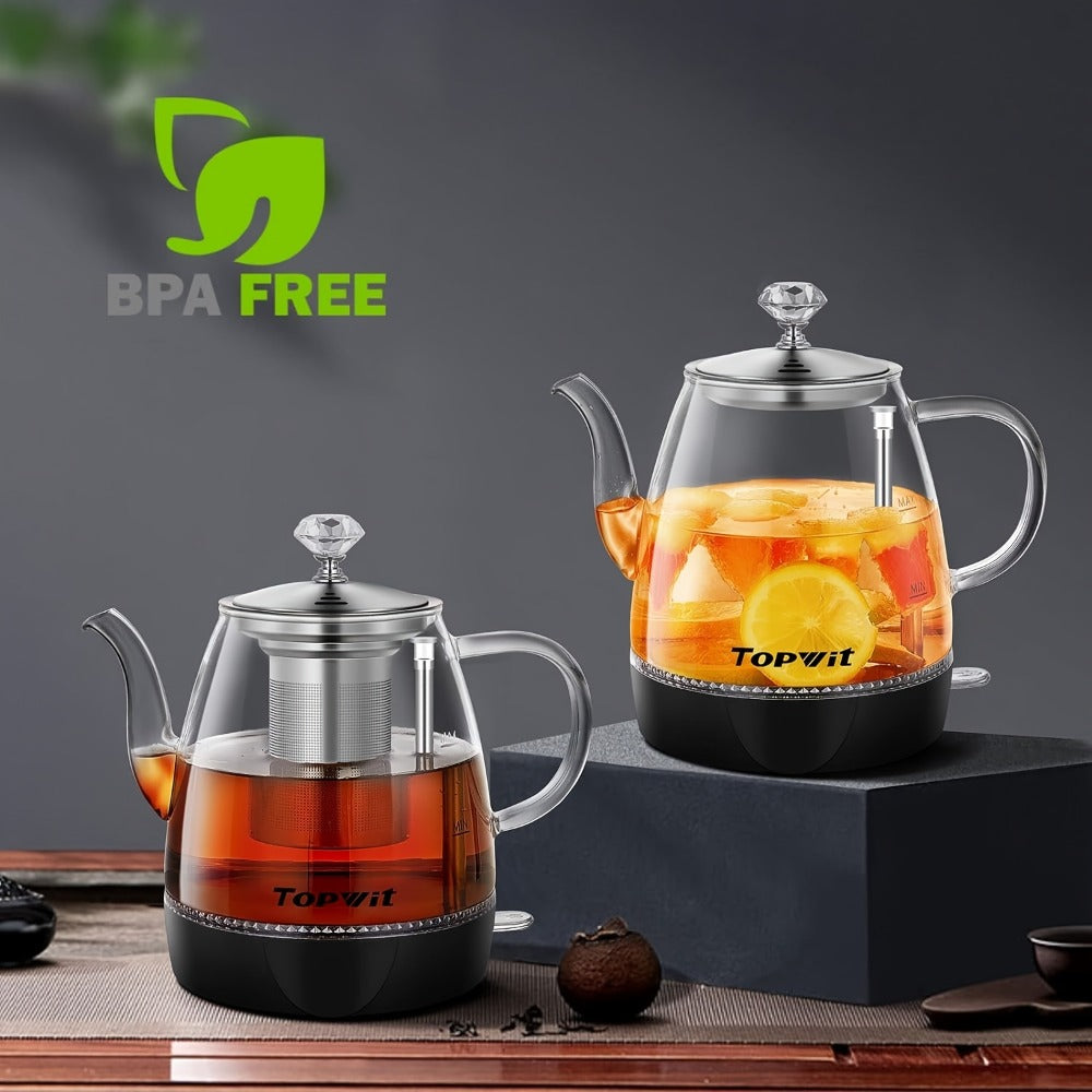 Electric Kettle by TOPWIT, 1L Glass Teapot with Removable Stainless Steel Infuser and Detachable Heating Base