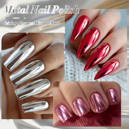 Eight-Piece Metallic Nail Polish Set with JS01–JS08 Mirror-Color Shades in 0.24 oz Glass Bottles